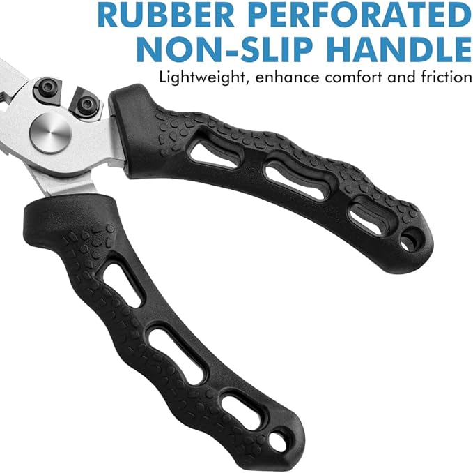 TRUSCEND Lockable Handy Fishing Pliers with Innovative Ergonomic Handle, Saltwater Corrosion Resistant Teflon Coated Fishing Tool, Multi-Function Fishing Gear with Mo-V Cutter