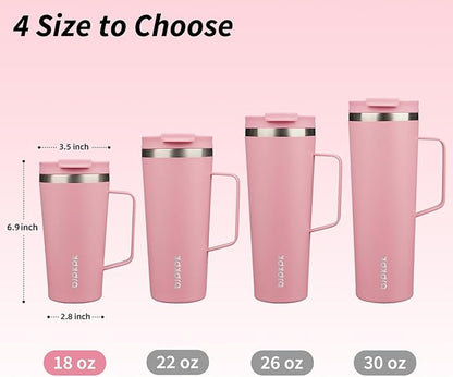 BJPKPK Insulated Tumbler with Handle, 18oz Insulated Tumblers with Lid and Straw, Stainless Steel Metal Water Bottles, Coffee Travel Mugs, Cups, Light Pink