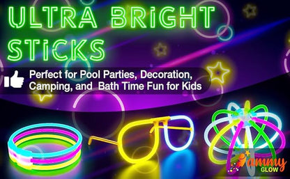 Ammy Glow-205 Pcs-Glow Sticks Bulk Party Pack -halloween party favors,Glow in The Dark Party Supplies - Eye Glasses, Glow Bracelets & Necklaces - Wedding Favors (Tube packed)