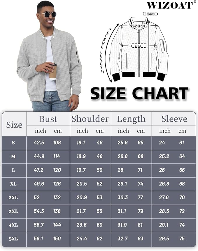Mens Casual Jacket Loose Fit Lightweight Jacket Varsity Bomber Jacket with Zipper