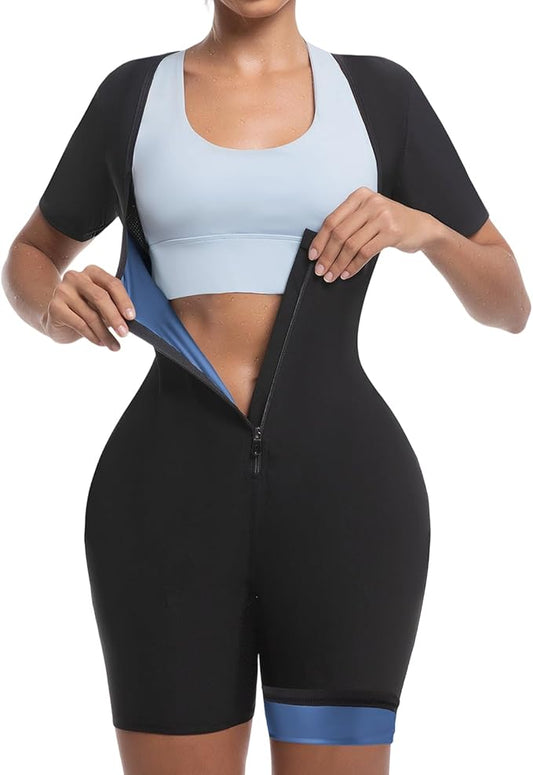 Sauna Suit for Women Weight Loss Sweat Waist Trainer Shaper Full Body Compression Shirt Slimming Workout Sweat Suit