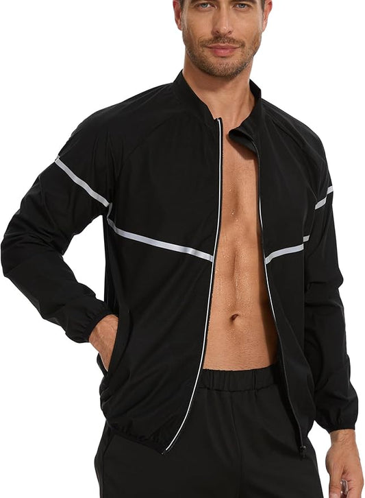 NINGMI Sauna Suit for Men Sweat - Long Sleeve Shirt Jacket Workout Body Shaper Zipper Top Slimming Fitness Trainer Gym