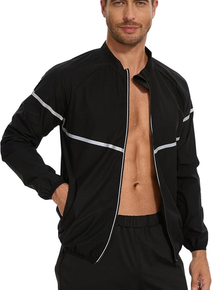 NINGMI Sauna Suit for Men Sweat - Long Sleeve Shirt Jacket Workout Body Shaper Zipper Top Slimming Fitness Trainer Gym