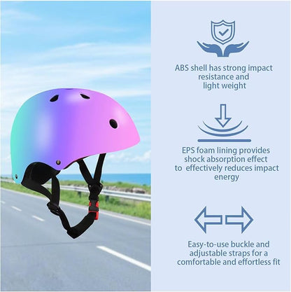 Color Gradient Adjustable Kids Bike Helmet with Knee & Elbow Pads Set | Multi-Sport Safety Gear for Boys & Girls Ages 5-14 | Skateboarding, Scooters, Roller & Inline Skating, Longboarding
