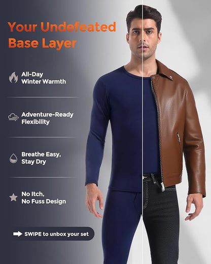 CL convallaria Long Johns Thermal Underwear for Men Soft Fleece Lined Base Layer Cold Weather Top Bottom Gift Set