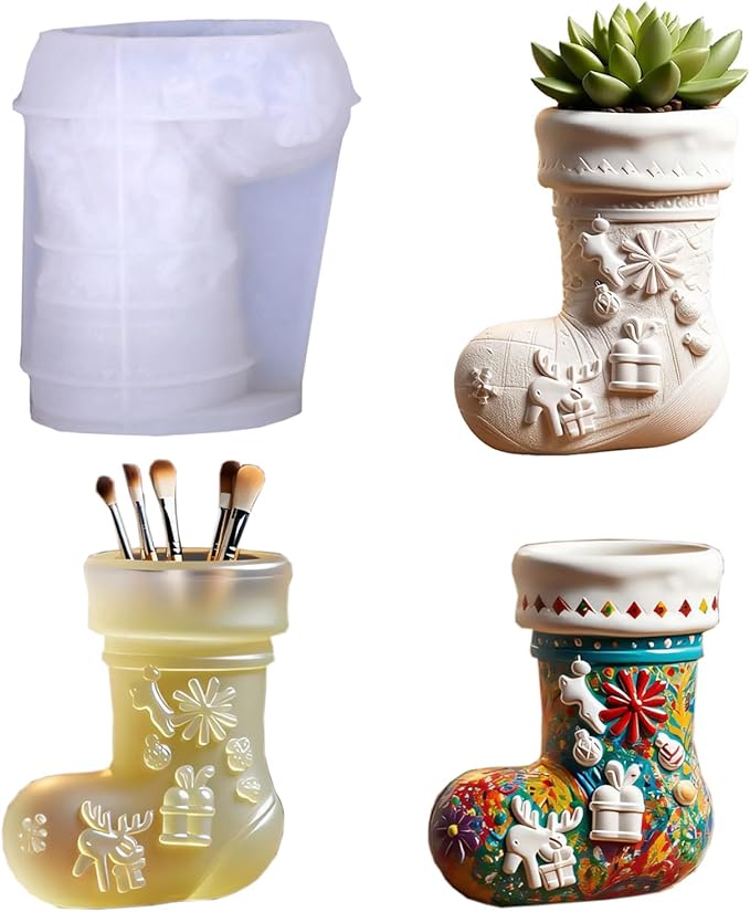 Christmas Stocking Resin Molds Silicone Molds - Reusable Classic Design for Casting with Epoxy Resin, Concrete, and Plaster to Create DIY Home Decor, Cosmetic Organizers, and Plant Pots