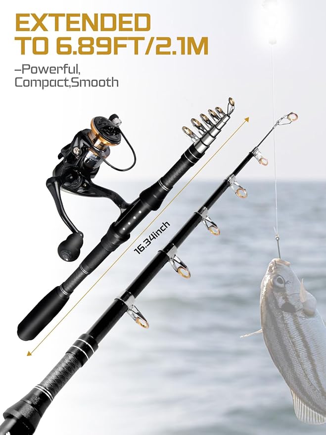 Fishing Pole Kit 6.89FT, Carbon Fiber Telescopic Fishing Rod and Reel Combo with Spinning Reel, Line, Bionic Bait, Hooks and Carrier Bag for Adult Teens Beginners