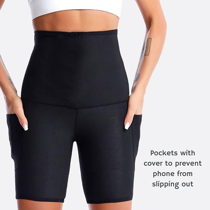 Nano Hertz Sauna Sweat Suit Shapewear Shorts Pockets Waist Trainer Body Sweatsuit Exercise Fitness Gym Women Girl