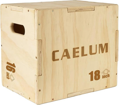 CAELUM 3-in-1 Wood Plyo Box - Non-Slip Plyometric Jump Box for Home & Gym, 400lbs Bearing Fitness Launch Box for Jumping Squats Step-ups Strength Training