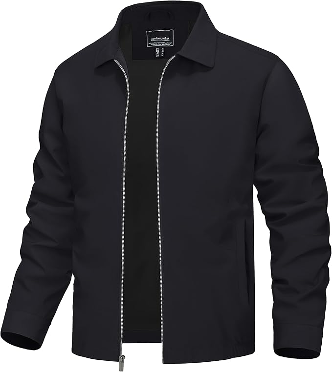 TACVASEN Mens Lightweight Windbreaker Full Zip Up Laydown Collar Jackets Light Casual Coat with Zip Pockets