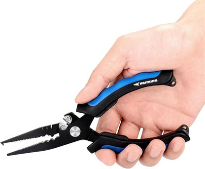 KastKing Intimidator Fishing Pliers, Corrosion Resistant Polymer Coated Fishing Tools, Tungsten Carbide Cutters, Saltwater Resistant Fishing Gear
