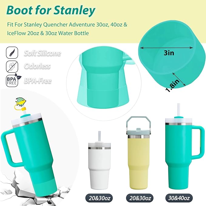 Stanley Cup Accessories Set Including 6 Pcs Silicone Spill Proof Stopper, 2 Pcs Straw Cover Cap for 9-10 mm Straws, 1 Pcs Silicone Boot for Stanley Cup 40oz & 30oz Tumbler (Tropical Teal)