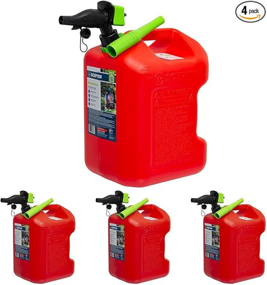 Scepter FSCG552 Fuel Container with Spill Proof SmartControl Spout with Bonus Spout Extender, Rear Handle Red Gas Can, 5 Gallon (Pack of 4)