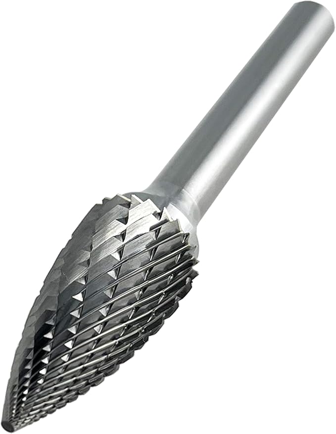 LU&MN SG-5 Double Cut Tree Shape Tungsten Carbide Rotary Burr with 1/4" Shank for Die Grinder and Drill,3PCS