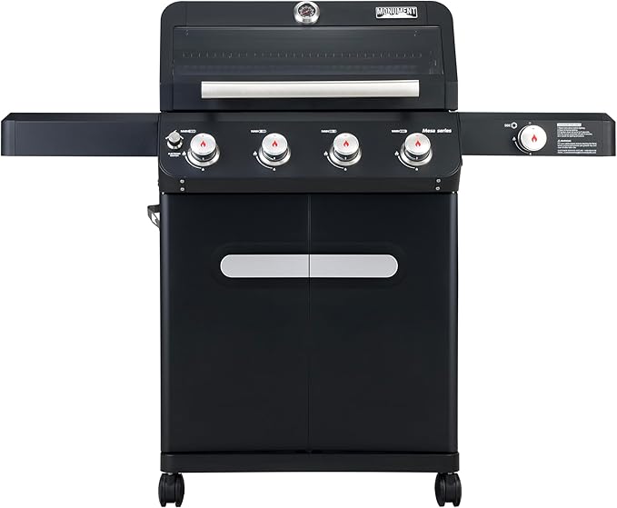 Monument Grills 4+1 Outdoor Barbecue Stainless Steel 4 Burners & 1 Side Burner Propane Gas Grill, 52,000 BTU Patio Garden Barbecue Grill with Knob Controls, Mesa425, Black