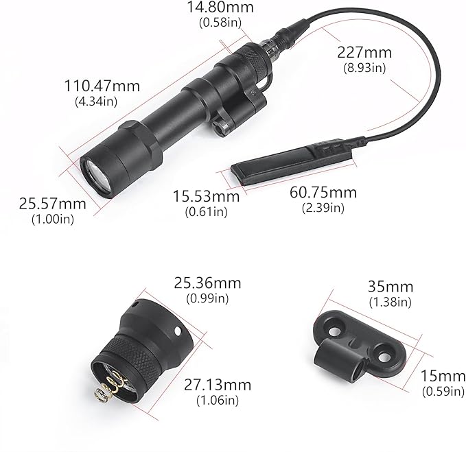NOBUHIRO M600B 600 Lumens Tactical Flashlight, NO Logo Version with Replaceable Mounting Rotating Base for 20mm Picatinny & Mlok/Keymod Rail, with Remote Pressure & Push Button Switch