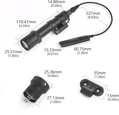 NOBUHIRO M600B 600 Lumens Tactical Flashlight, NO Logo Version with Replaceable Mounting Rotating Base for 20mm Picatinny & Mlok/Keymod Rail, with Remote Pressure & Push Button Switch