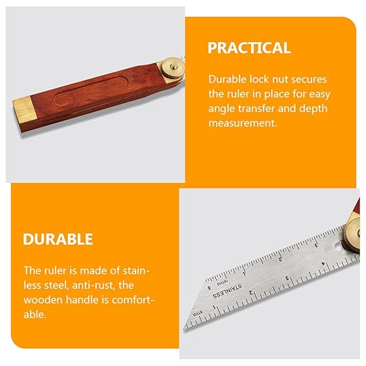 Adjustable T-Bevel Sliding Angle Ruler with Wooden Knob Stainless Steel Multi-Angle Measurement Tool Millimeter Scales for Woodworking Carpentry and Precision Crafting