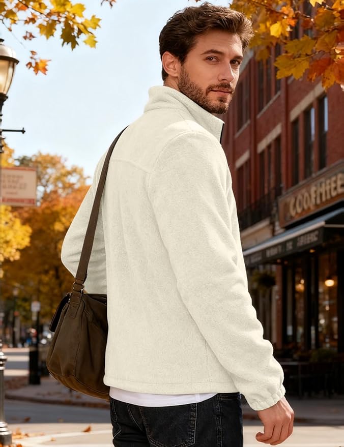 Mens Polar Fleece Jacket Full Zip Lightweight Casual Outdoor Jackets Stand Collar Warm Coats with Pockets