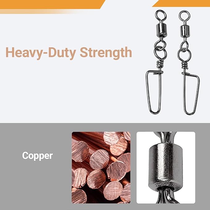 AMYSPORTS High Strength Fishing Snaps Freshwater Barrel Rolling Snap Swivels Steel Lure Connector Fishing Swivel Stainless Black Nickel
