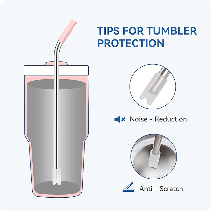 Reusable Metal Straws with Silicone Tip for Stanley 20oz,Stainless Steel Drinking Straws for 20oz Tumbler,3 Bent Tubes & 6 Tips& 1 Cleanr Brush(White)