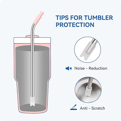 Reusable Metal Straws with Silicone Tip for Stanley 20oz,Stainless Steel Drinking Straws for 20oz Tumbler,3 Bent Tubes & 6 Tips& 1 Cleanr Brush(Dried Pine)