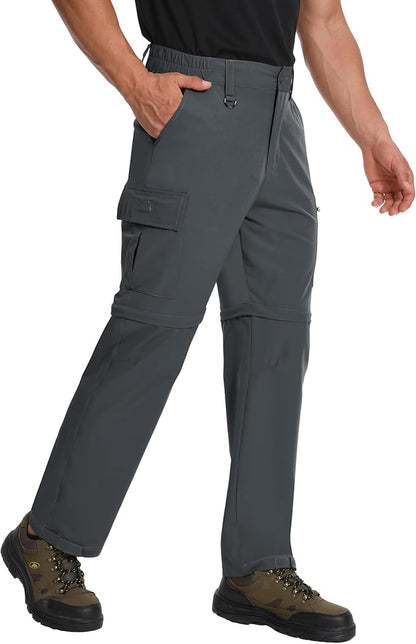 Mens Hiking Pants Convertible Quick Dry Zip Off Tactical Cargo Pants Water Resistant Lightweight Outdoor Pants with 6 Pockets
