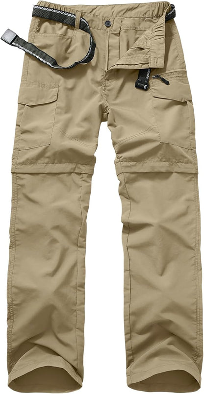 Mens Hiking Convertible Pants Quick Dry Waterproof Zip Off Lightweight Cargo Safari Fishing Work Pants Trousers with Belt