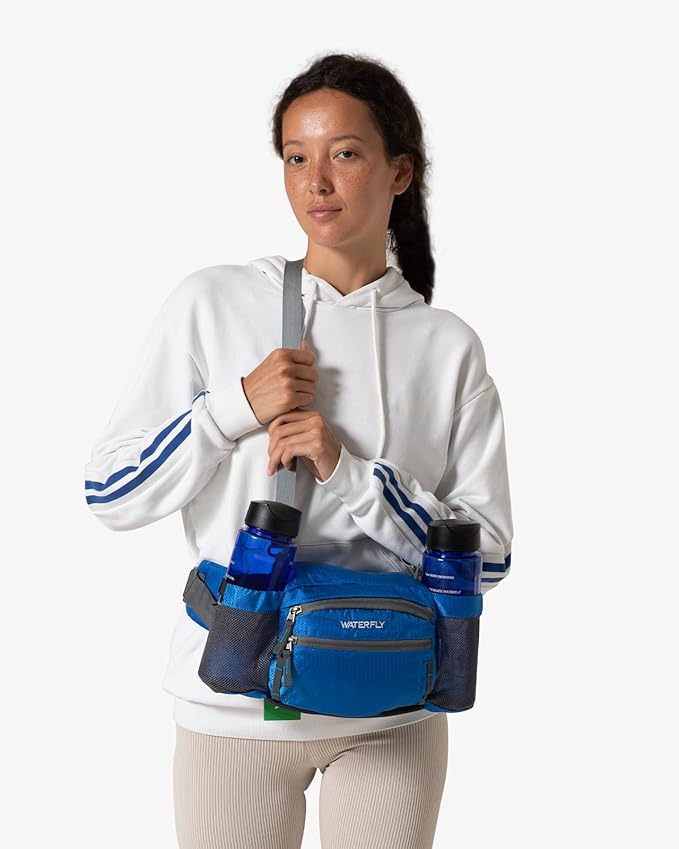 WATERFLY Fanny Pack Waist Bag: Waist Pack for Women Men with Two Water Bottle Holder Hiking Fanny Pack for Running Walking DogWalking Travel Cycling