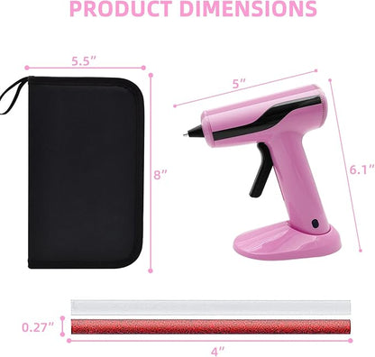 Cordless Hot Glue Gun Kit with 30pcs Mini Glue Sticks, USB Rechargeable Mini Glue Gun with Carrying Case, Stand-Up Base, Smart Power-Off Hot Melt Glue Gun for Crafting, Pink