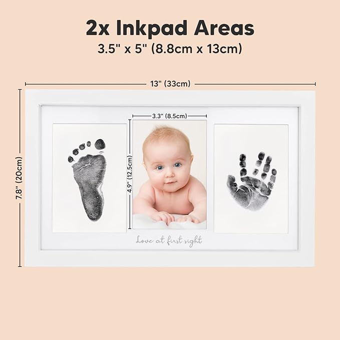 Inkless Baby Hand and Footprint Kit Boy, Girl - No Mess Ink Pad for Handprint, Clean Touch Dog Paw Print Kit, Personalized Baby Shower Gifts, Nursery Newborn Keepsake Frame (Alpine White)