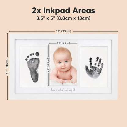 Inkless Baby Hand and Footprint Kit Boy, Girl - No Mess Ink Pad for Handprint, Clean Touch Dog Paw Print Kit, Personalized Baby Shower Gifts, Nursery Newborn Keepsake Frame (Alpine White)