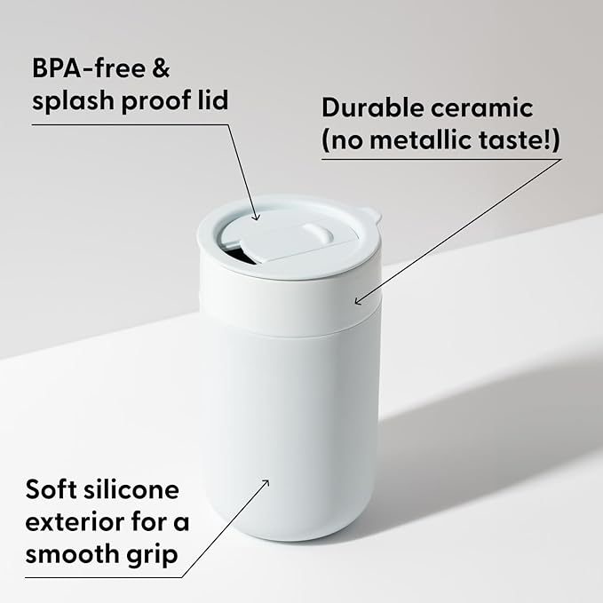 W&P Porter Ceramic Mug w/ Protective Silicone Sleeve, Mint 16 Ounces | On-the-Go | No Seal Tight | Reusable Cup for Coffee or Tea | Portable | Dishwasher Safe