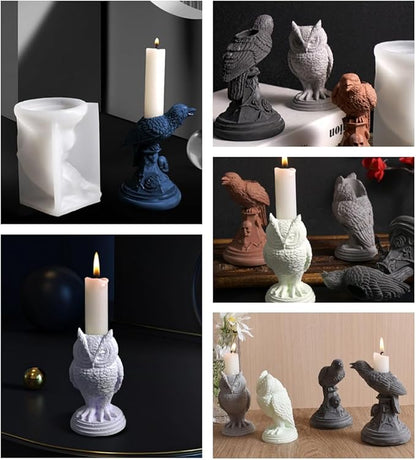 Gothic Candle Holder Silicone Molds, Owl Resin Molds for DIY Tealight Holders for Halloween Decor, Dark Academia Home Accessories, Spooky Wall & Table Decorations