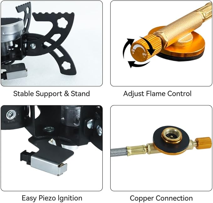 REDSUN FD1 Portable Infrared Backpacking Stove with Foldable 4-Leg Support, Windproof Butane Camping Burner for Hiking, Outdoor Survival Gear and Man's Gift