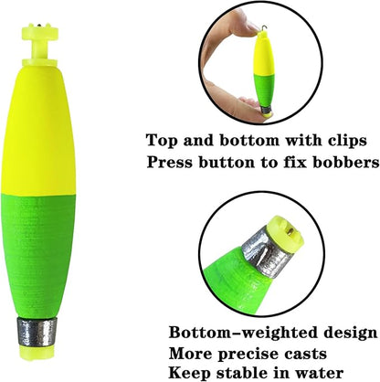 Weighted Bobbers for Fishing Floats Cigar Shape EVA Foam Snap-on Fishing Bobbers for Crappie Bluegill Panfish Trout Catfish Bass 10 Packs