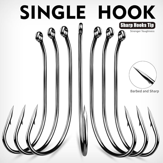 Fishing Hooks for Bass Fishing - 100pcs EWG Offset Worm Hook Texas Rig Hooks for Freshwater Saltwater Size 1/0 2/0 3/0 4/0 5/0 - Soft Lures Worms Plastics Bait Fishing Hook with Tackle Box