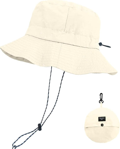 PFFY Quick Dry Waterproof Packable Bucket Hat for Women Men Outdoor Sun Hats with Detachable Chin Strap