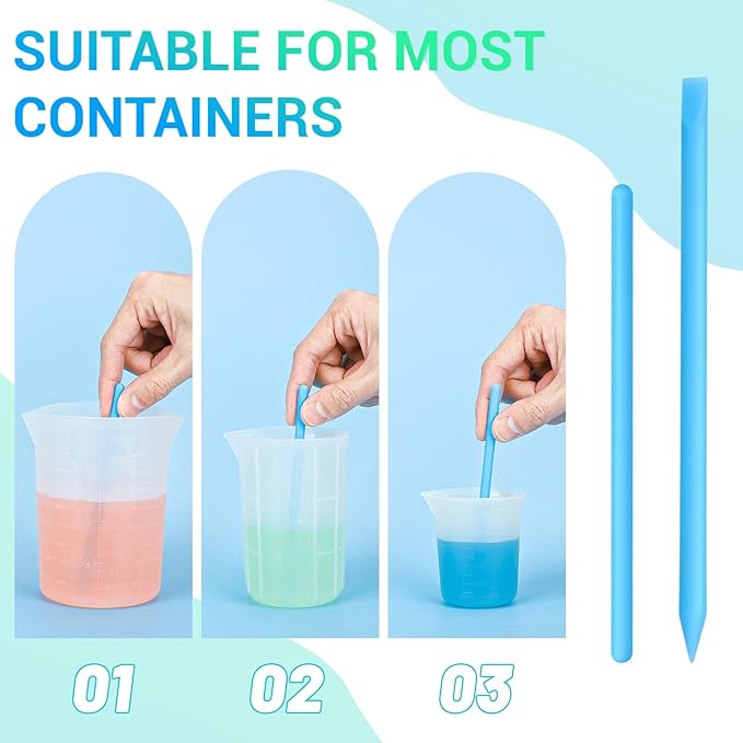 Gartful 4PCS Silicone Stir Sticks Kit for Casting, 2pcs Stick Rods for Resin, 2pcs Pointed Silicone Mixing Sticks, DIY Craft Tool for Resin Epoxy, Paint, Liquid, Blue