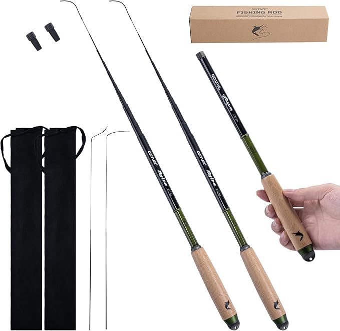 Goture 2pcs Tenkara Fishing Pole for Streams, Rivers, Ultralight Carbon Fiber Fishing Rods Inshore Stream Trout Pole for Micro Fishing