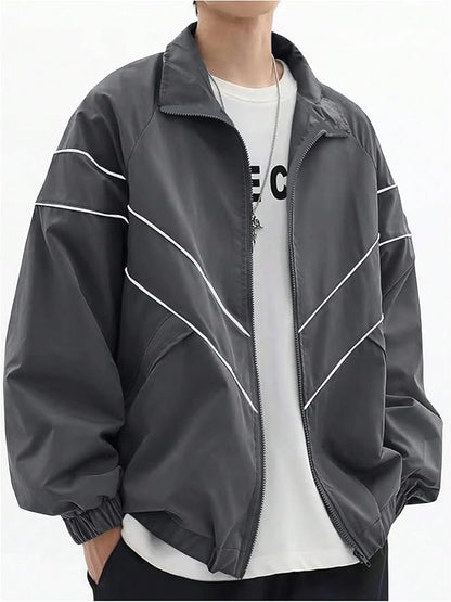 SOLY HUX Men's Y2k Zip Up Jacket Lightweight Windbreaker Outerwear Varsity Jackets