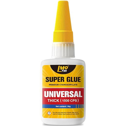 Super Glue Thick CA Glue Clear 30 Gram, Heavy Duty Superglue Instant Cyanoacrylate Adhesive for Plastic Ceramic Leather Metal Glass Wood Pla Shoe Sole Repair, Strong Oily Liquid Bonding