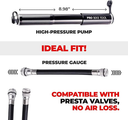 Pro Bike Tool Mini Bike Pump - Compact and Portable Bicycle Tire Pump for Fast Inflation - Compatible with Presta and Schrader Valves - Lightweight and Durable Design - Essential Bicycle Accessories