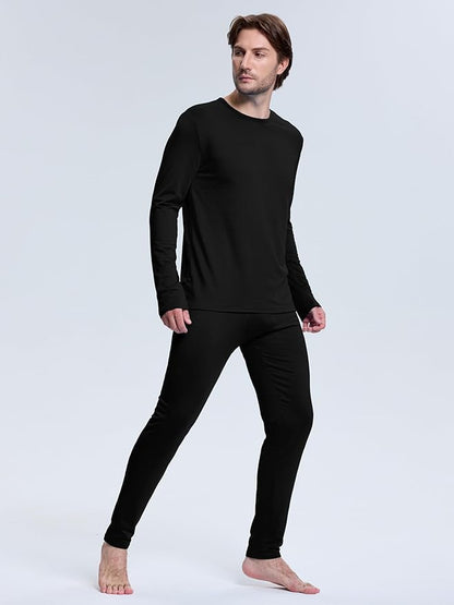 VZV Thermal Underwear for Men Fleece Lined Long Johns for Mens Thermals Top and Bottom Set Soft Base Layer for Winter