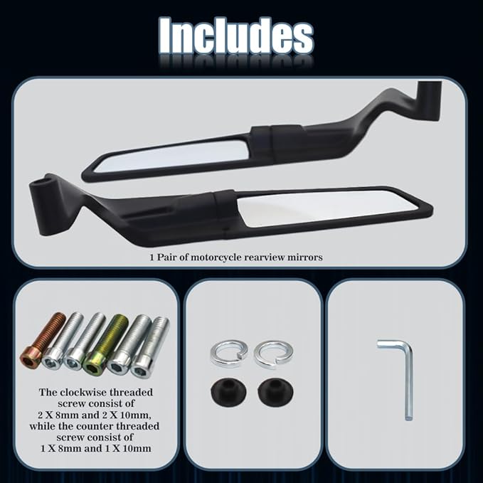 Rear View Mirror 10MM and 8MM Motorcycle Universal Adjustable Rotating Stealth Wind Wing Side Mirrors Fits for Kawasaki Z400 Z650 Z900 Z1000 fit for Duke 125 200 250 390 690 790 1290