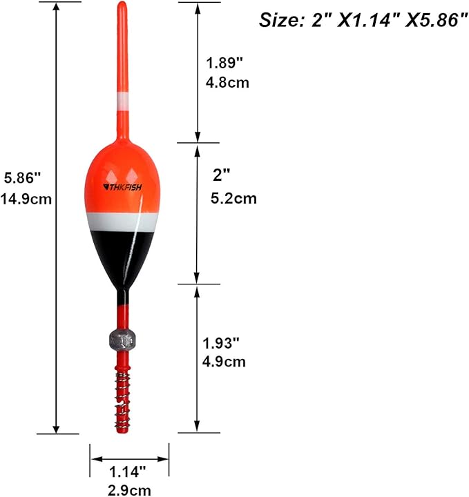 THKFISH Fishing Floats and Bobbers Balsa Wood Floats Spring Bobbers with Oval Slip Bobbers for Crappie Panfish Walleyes Fixed Bobber (1"X0.7"X6") (1.25"X0.75"X6") (2"X1.14"X5.86") 5pcs