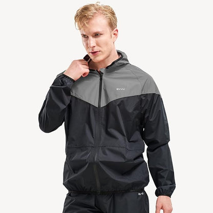 BVVU Sauna Suit for Men Zipper Sweat Suits with Hood Sauna Jacket Pants Gym Workout Full Body