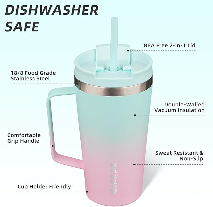 BJPKPK Insulated Tumbler with Handle, 18oz Insulated Tumblers with Lid and Straw, Stainless Steel Metal Water Bottles, Coffee Travel Mugs, Cups, Marshmallow