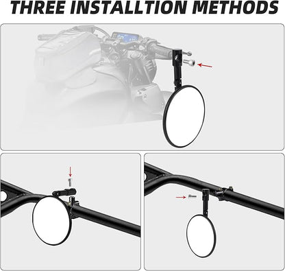 Motorcycle Mirrors for Handlebars - 7/8" Universal Foldable Rear View Bar End Side Mirrors with M8 M10 Bolts + Mount for Adventure Motorcycle/Dirt Bike/E-bike/Scooters/ATV/UTV Accessories