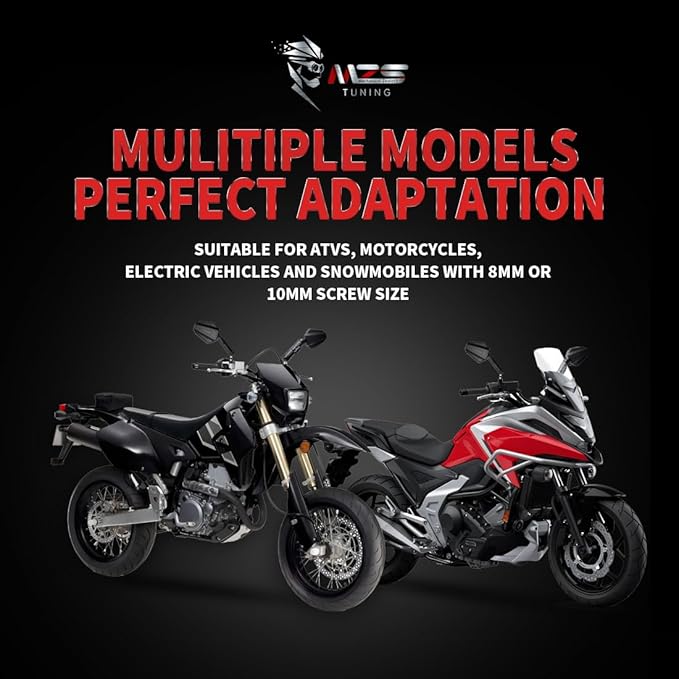 MZS Adventure Motorcycle Mirrors, 10mm 8mm Foldable Motorbike Rear View Handlebar Side Mirror with Aluminum Mount Black Fit for Street Dirt Electric Bike Ebike Scooter ATV Quad